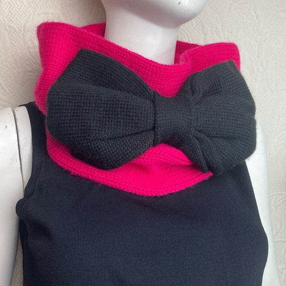 Kate Spade Gathered Bow Neckwarmer Wool Blend Sweetheart Pink Black Scarf - Picture 4 of 12
